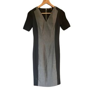 Elie Tahari Black and Gray Midi Dress